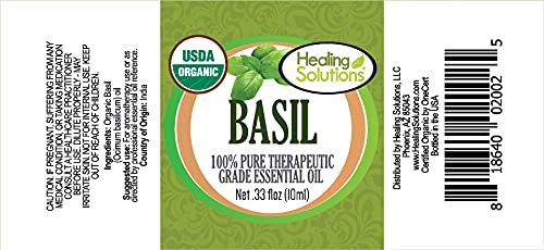 Healing Solutions Basil Essential Oil 0.33 oz – Organic & Undiluted