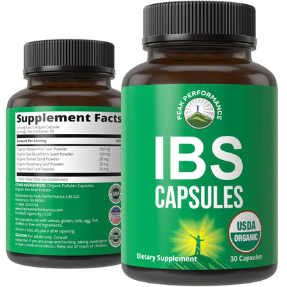 USDA Organic IBS Capsules for Relief – Peppermint, Sea Buckthorn, Fennel, Rosemary & Basil