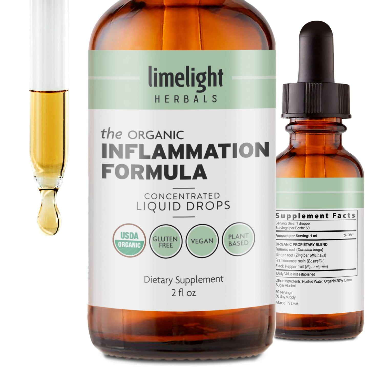USDA Organic Inflammation Support – Turmeric Curcumin, Boswellia, Ginger Drops