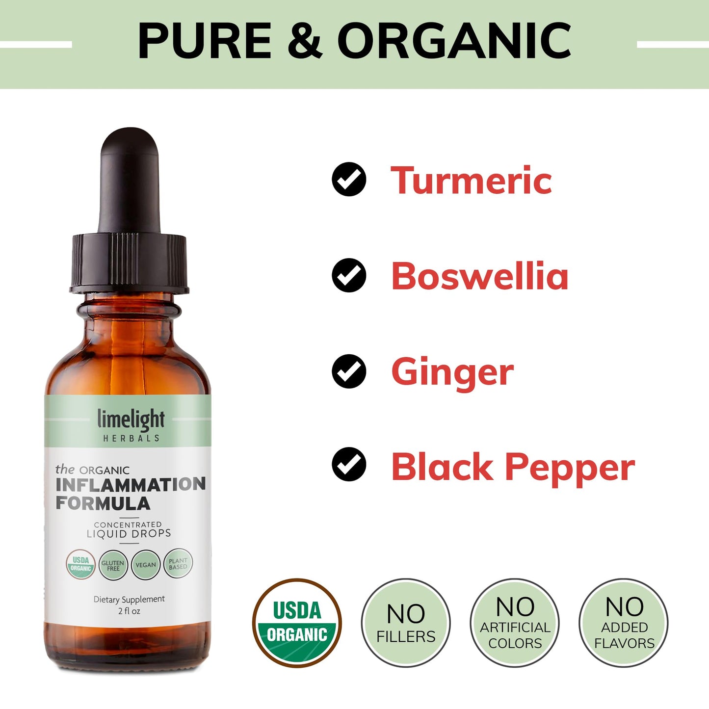 USDA Organic Inflammation Support – Turmeric Curcumin, Boswellia, Ginger Drops