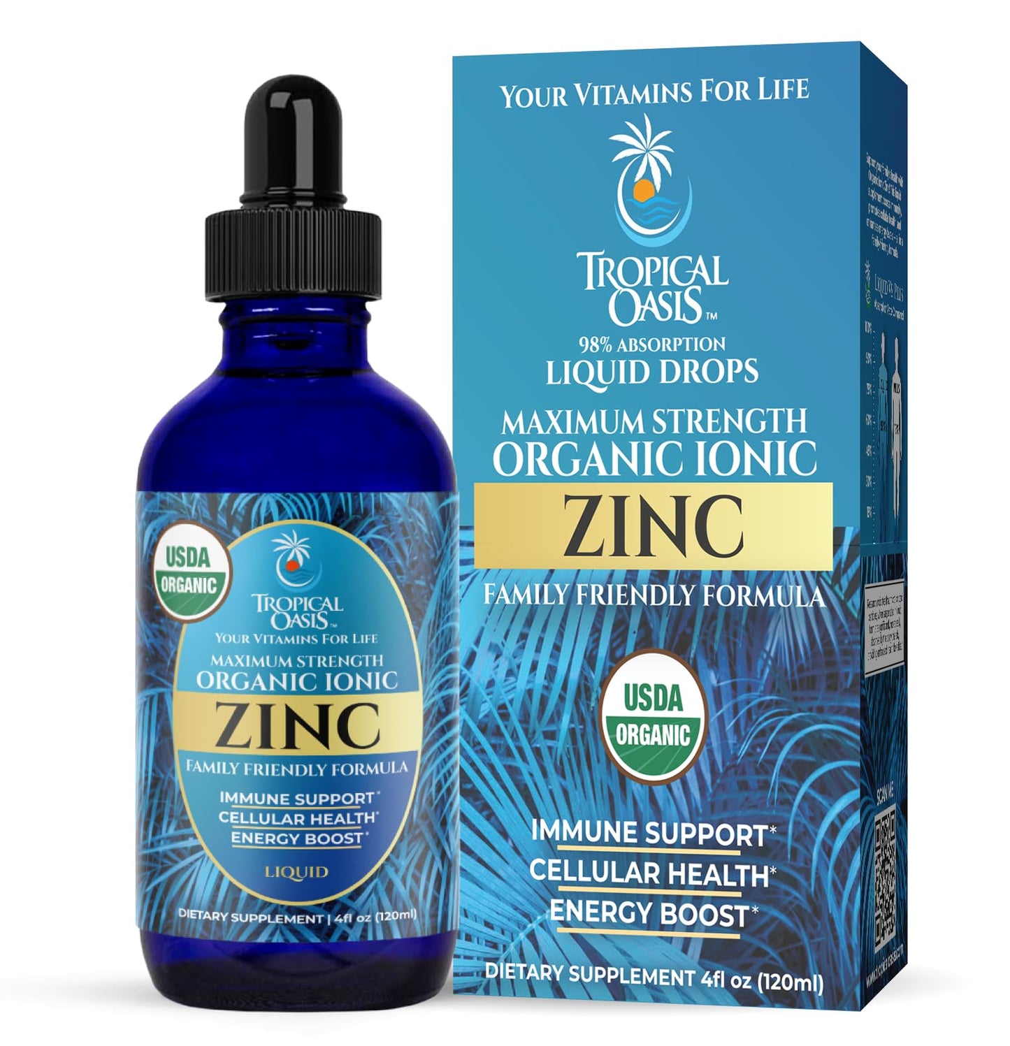 USDA Organic Ionic Zinc Drops for Men, Women & Kids | Immune Support & Skin Health | 98% Absorption | 4 Fl Oz