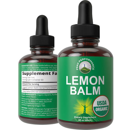 USDA Organic Lemon Balm Tincture | Relaxation & Digestion | Vegan Drops
