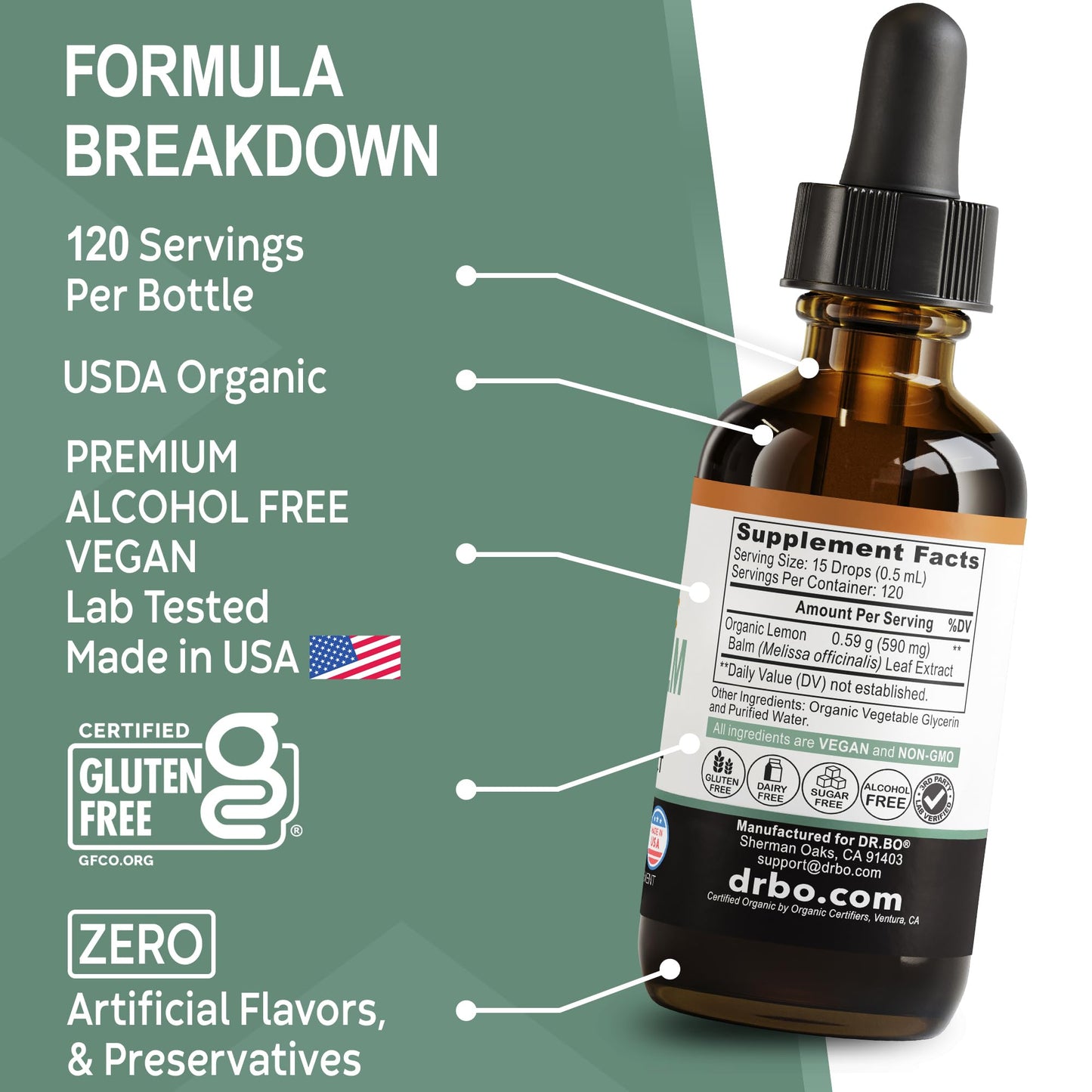 Organic Lemon Balm Extract Tincture – Calm Relaxation Drops (Vegan, 2oz)
