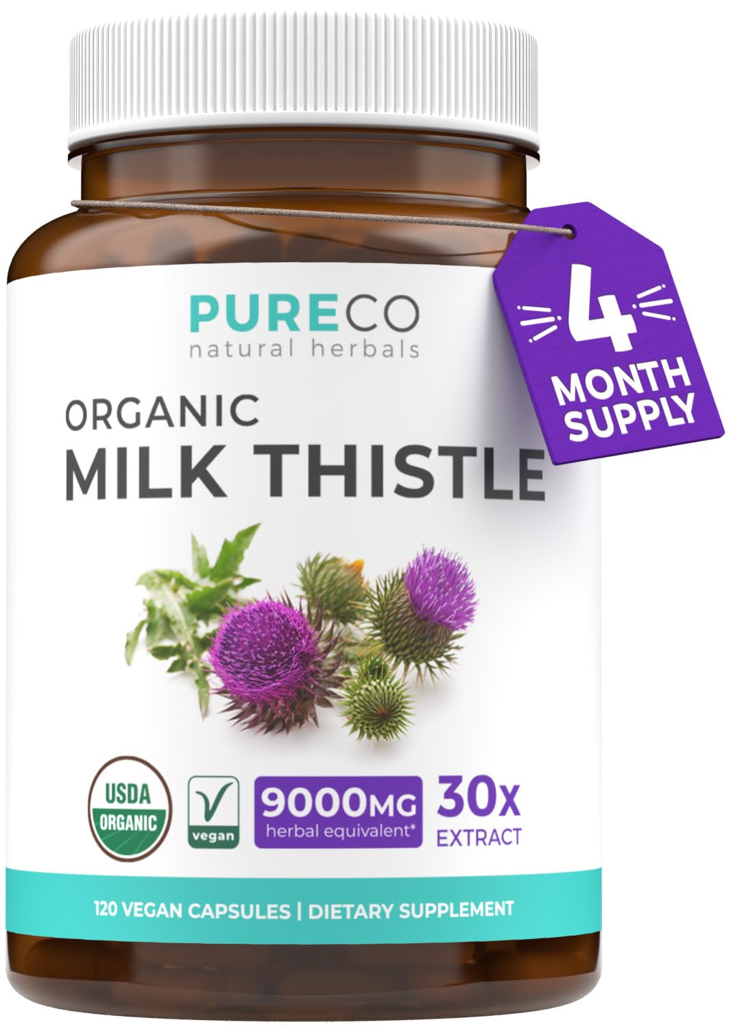 USDA Organic Milk Thistle Capsules - 300mg 30:1 Extract | 80% Silymarin for Liver Support