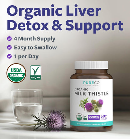 USDA Organic Milk Thistle Capsules - 300mg 30:1 Extract | 80% Silymarin for Liver Support