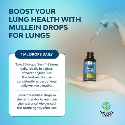 USDA Organic Mullein Drops for Lungs - Breathing Support & Lung Detox (120ml)