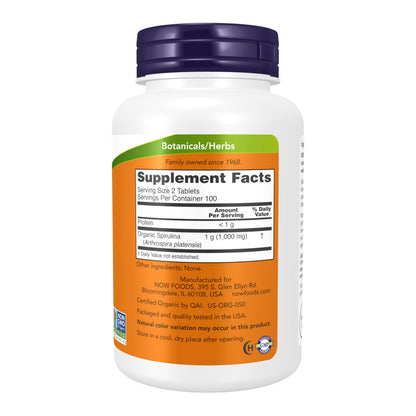 NOW Foods Organic Spirulina 500 mg - 200 Tablets | Organic, Non-GMO, Vegan