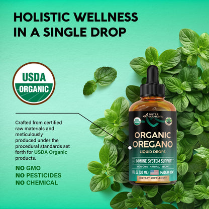 USDA Organic Oil of Oregano Drops with Vitamin E – Immune Support, Digestion Health & Antioxidants | Made in USA