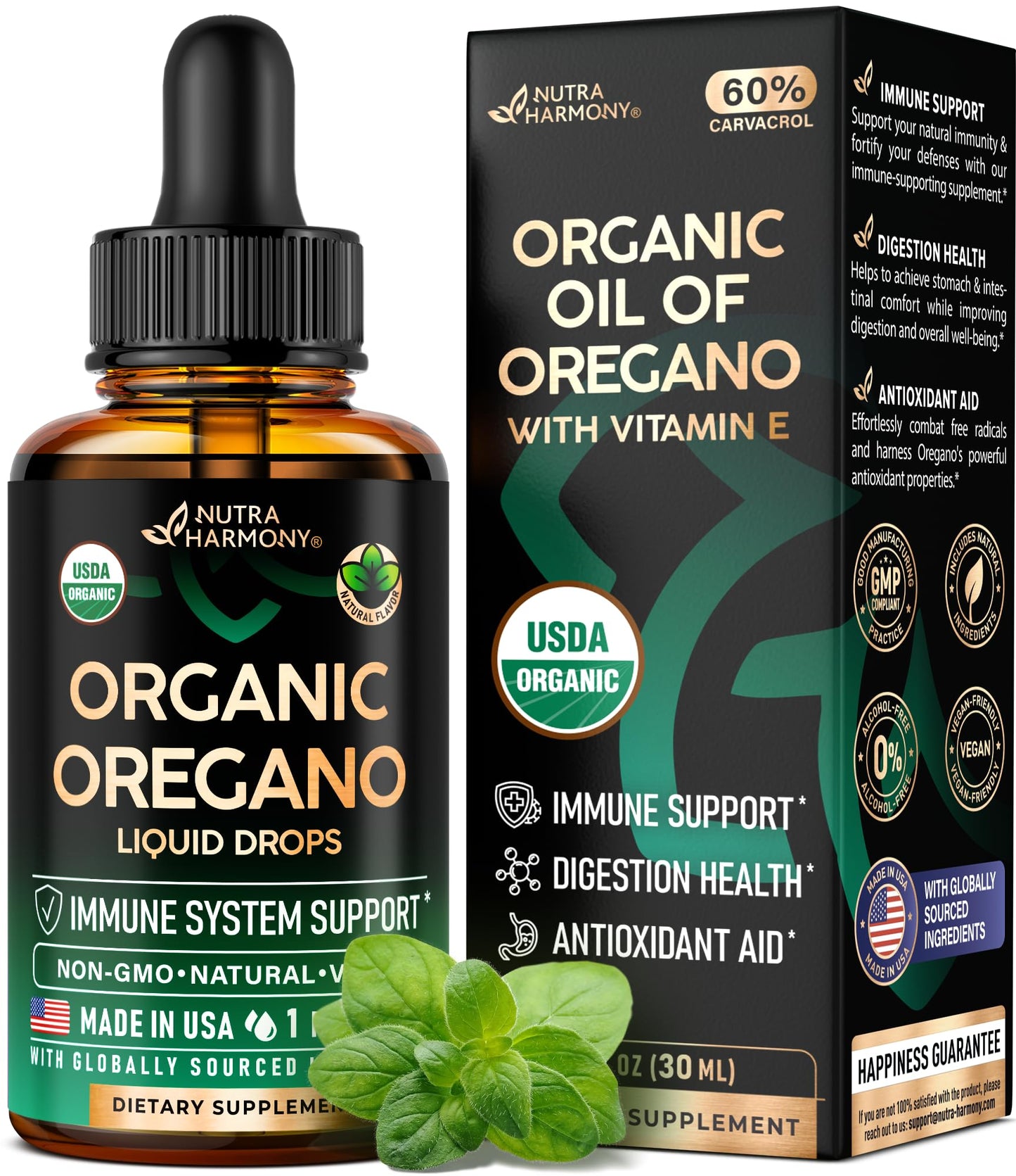 USDA Organic Oil of Oregano Drops with Vitamin E – Immune Support, Digestion Health & Antioxidants | Made in USA