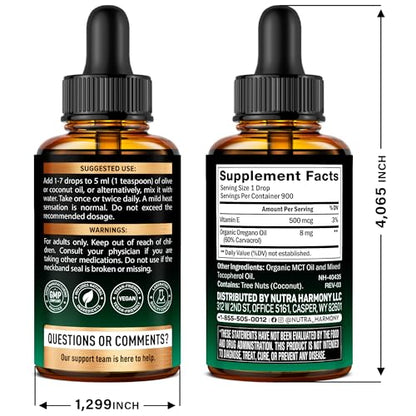 USDA Organic Oil of Oregano Drops with Vitamin E – Immune Support, Digestion Health & Antioxidants | Made in USA