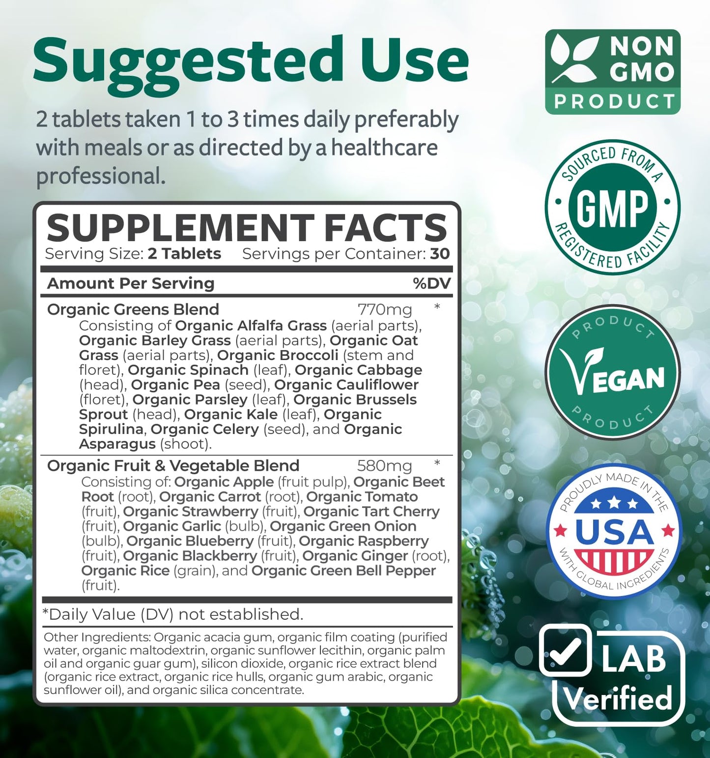USDA Organic Super Greens – 28-Item Veggie & Fruit Complex, Vegan & Non-GMO