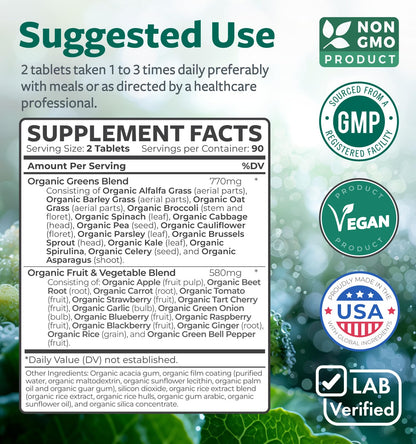 USDA Organic Super Greens – 28 Superfoods for Adults | Vegan & Non-GMO