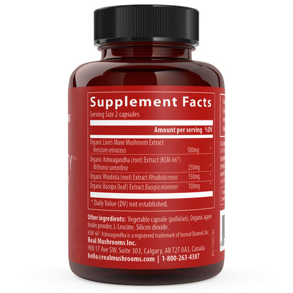Real Mushrooms RealClarity Capsules – Lion’s Mane, KSM-66 Ashwagandha, Cordyceps & Reishi | Mental Sharpness & Adaptogenic Support | 60 Count – Vegan, Non-GMO