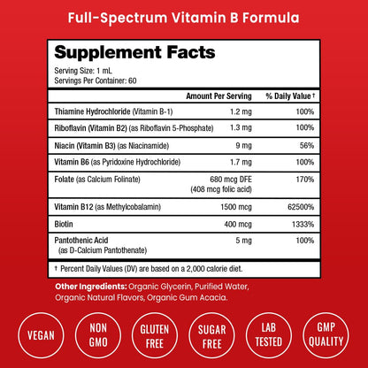 USDA Organic Vitamin B Complex Liquid Drops – Vegan Berry, 2oz (60 Servings)