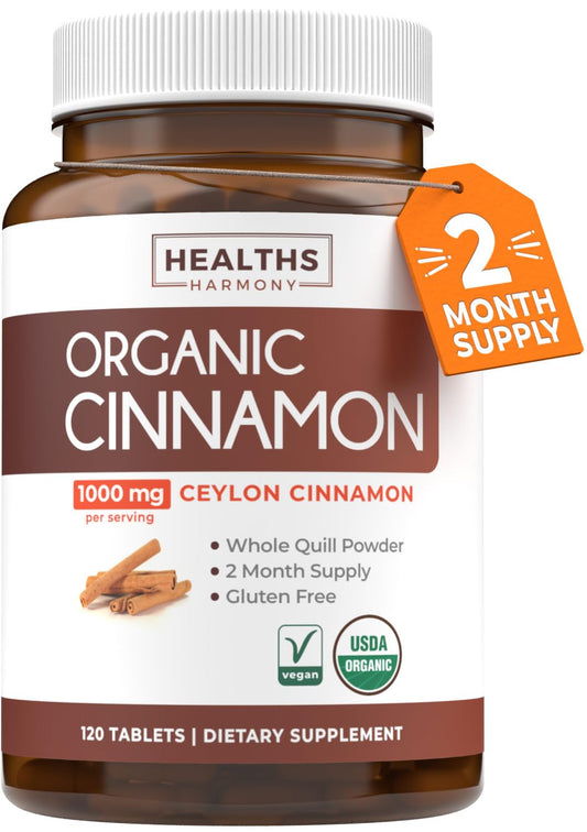 USDA Organic Ceylon Cinnamon Pills - 1000mg per Serving, 120 Veggie Capsules | Full Body Antioxidant Support | Vegan & Non-GMO (2 Months Supply) BritishVita | Premium UK Vitamins & Wellness Supplements