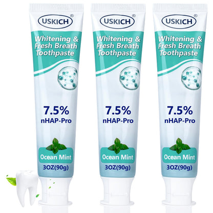 3 Pack Niacinamide Whitening Toothpaste – Nano Hydroxyapatite, Ocean Mint, 3oz Tubes for Sensitive Teeth
