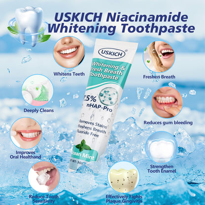 3 Pack Niacinamide Whitening Toothpaste – Nano Hydroxyapatite, Ocean Mint, 3oz Tubes for Sensitive Teeth