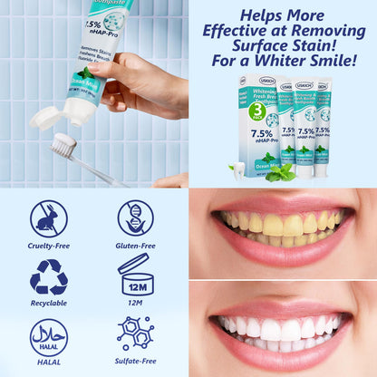 3 Pack Niacinamide Whitening Toothpaste – Nano Hydroxyapatite, Ocean Mint, 3oz Tubes for Sensitive Teeth