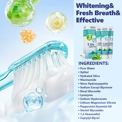 3 Pack Niacinamide Whitening Toothpaste – Nano Hydroxyapatite, Ocean Mint, 3oz Tubes for Sensitive Teeth