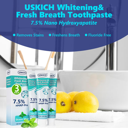 3 Pack Niacinamide Whitening Toothpaste – Nano Hydroxyapatite, Ocean Mint, 3oz Tubes for Sensitive Teeth