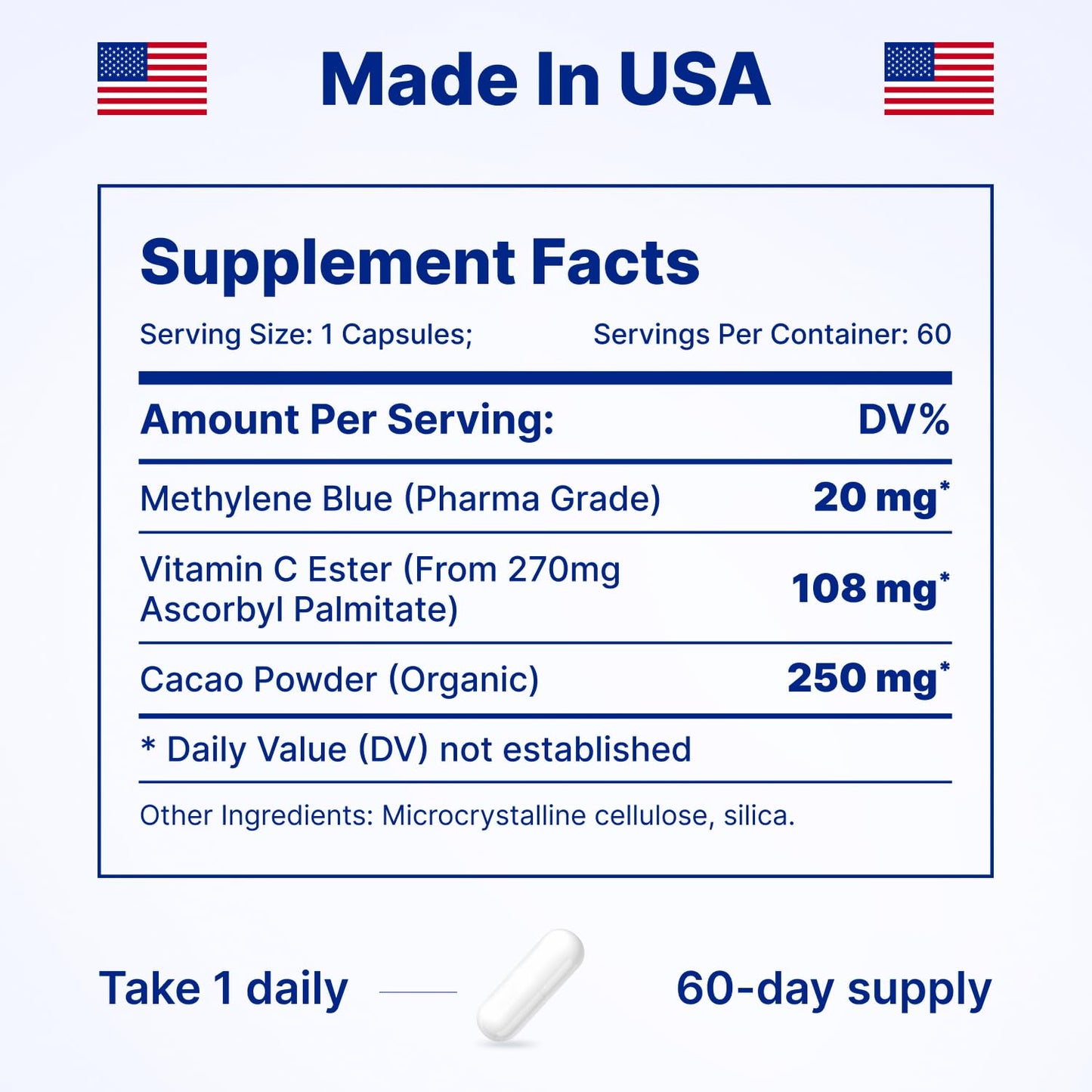 Ultimate Methylene Blue Capsules 20mg – Brain Focus & Energy, USA Made