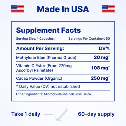 Ultimate Methylene Blue Capsules 20mg – Brain Focus & Energy, USA Made