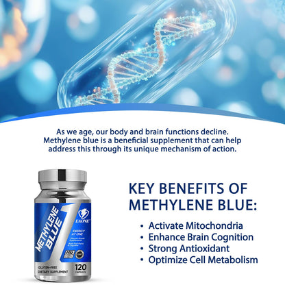 Methylene Blue USP Grade Brain Supplement with Vitamin C Ester – EAONE (120 Capsules)