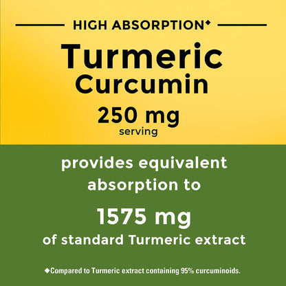 Nature Made High Absorption Turmeric Curcumin Capsules – 250 mg, 30-Count