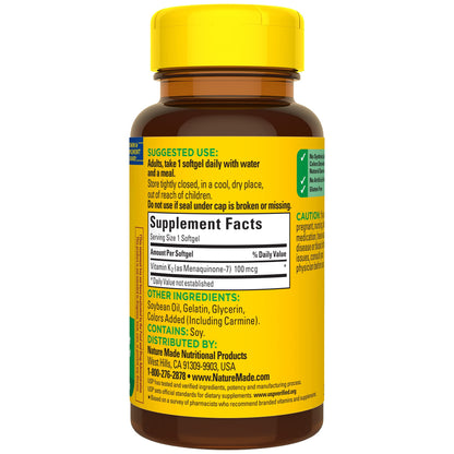 Nature Made Vitamin K2 100 mcg MK-7 Softgels – 30 Day Bone Health Supplement | USP Verified