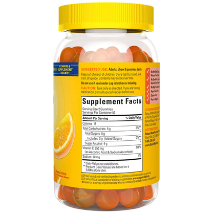 Nature Made Zero Sugar Vitamin C Gummies 250 mg per Serving, Immune & Antioxidant Support, Aspartame Free, 100 Sugar Free Gummies, 50 Day Supply