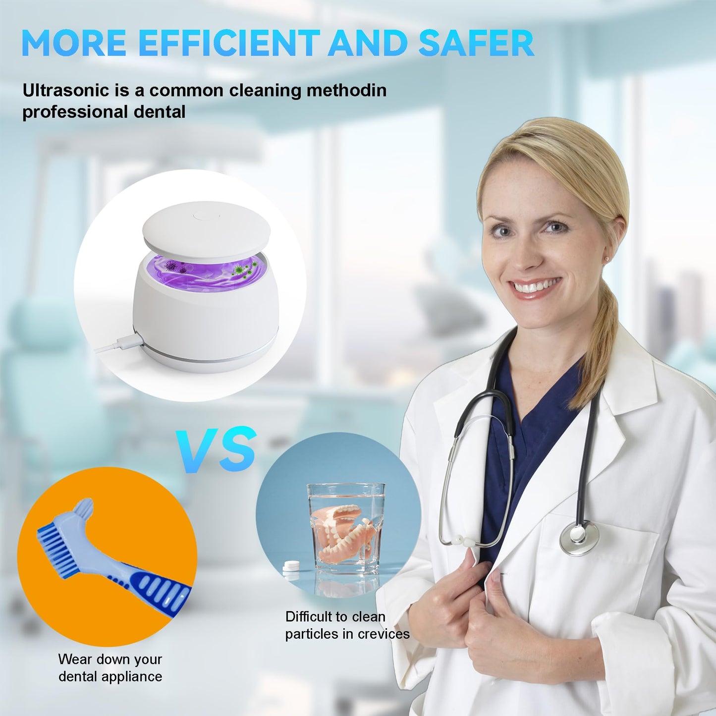 USRIXITECH Ultrasonic Retainer Cleaner Pro – Deep Clean Dentures & Aligners (White)