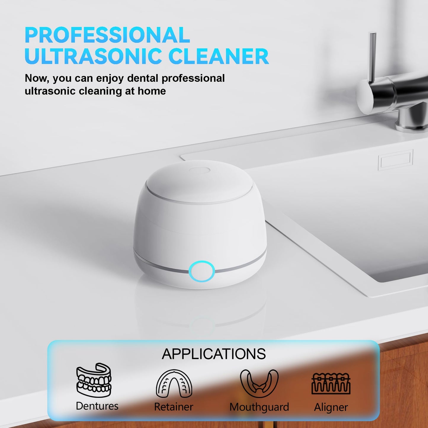 USRIXITECH Ultrasonic Retainer Cleaner Pro – Deep Clean Dentures & Aligners (White)