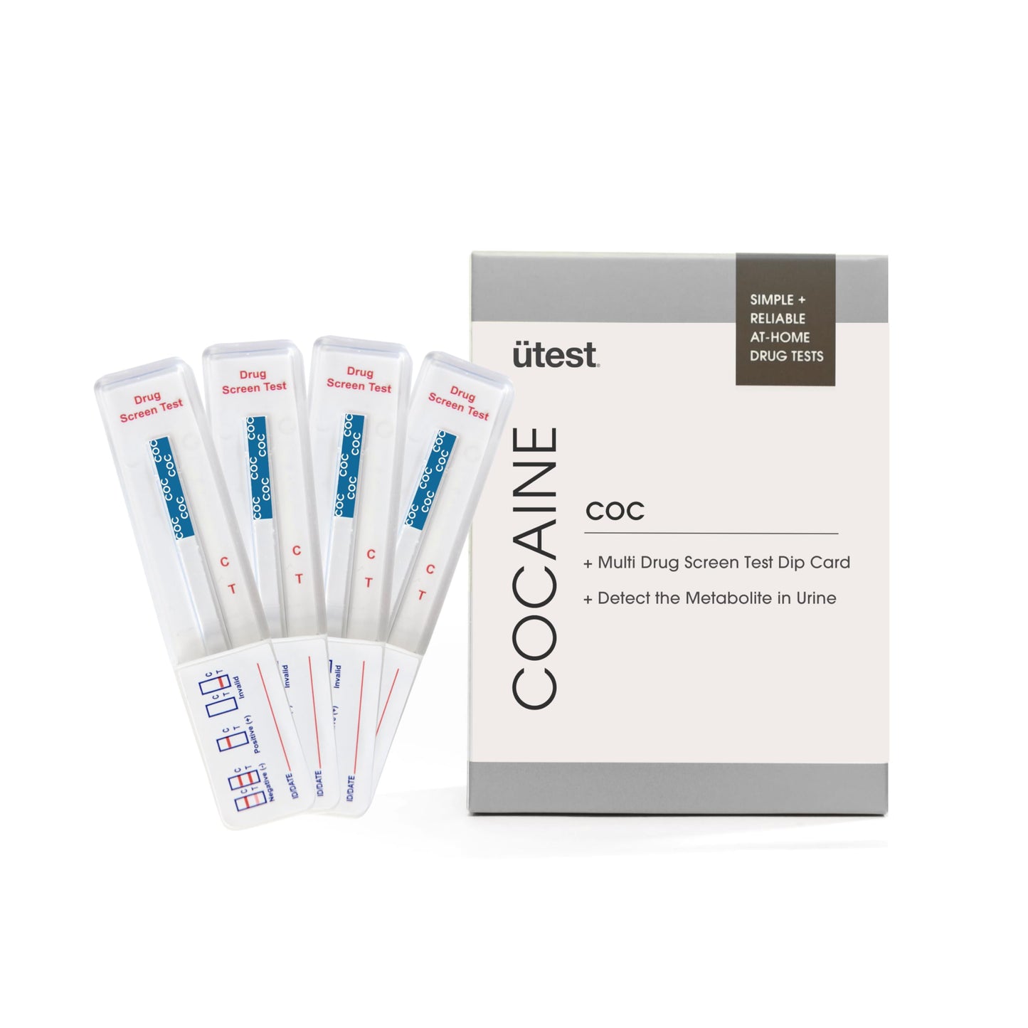 UTest COC 150 ng/mL (4 Pack) Home Cocaine Test Strips – Easy, Single-Use Kit