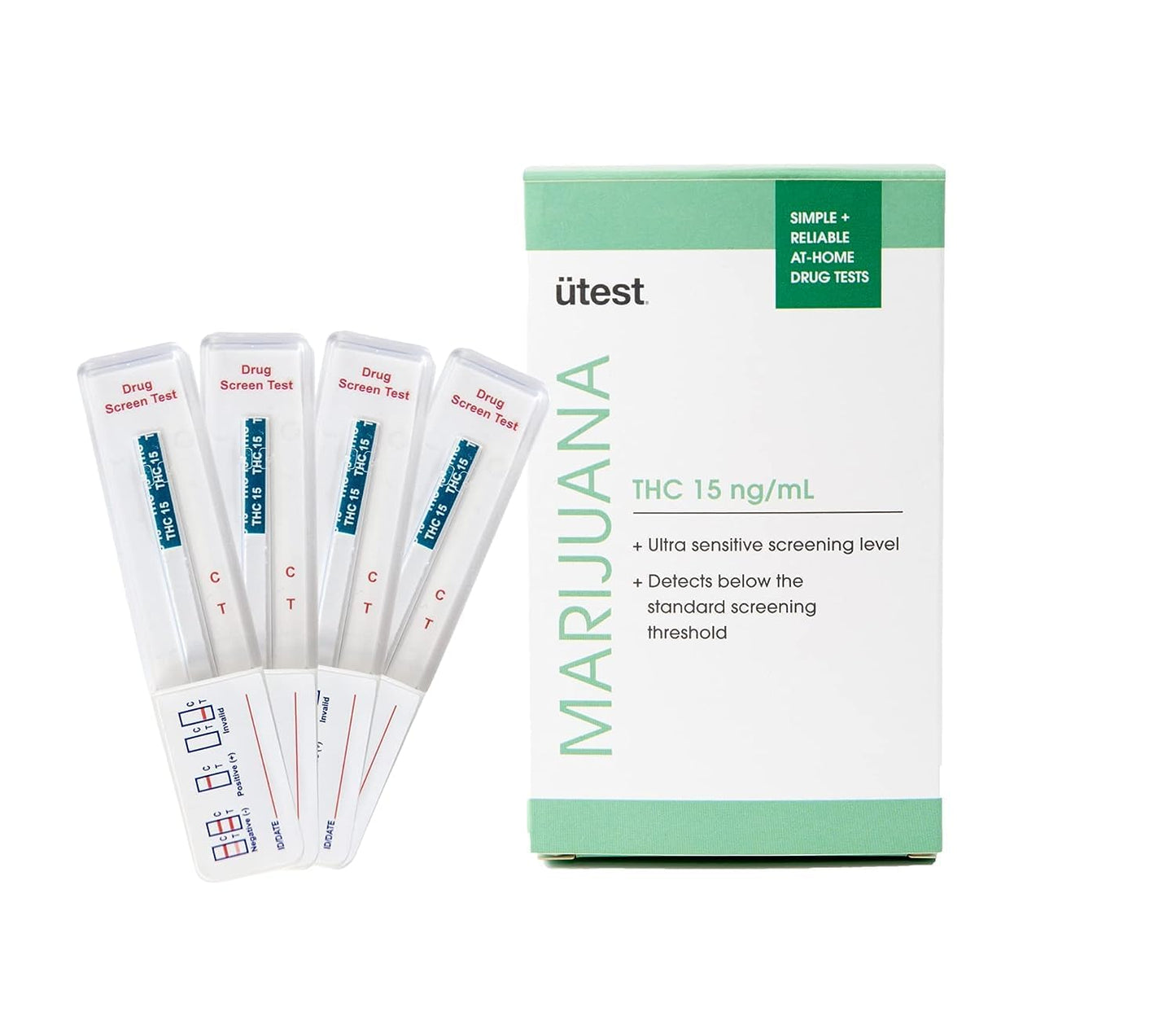 UTest THC 15 ng/mL Home Drug Test Strips - Easy-to-use, Low Detection THC Test Kit, Single Use (4-Pack)