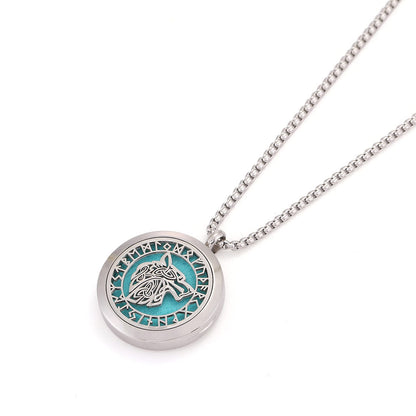 UTHOSMDO Viking Handsome Nordic Diffuser Necklace | Runic Wolf Locket Aromatherapy Jewelry, Stainless Steel