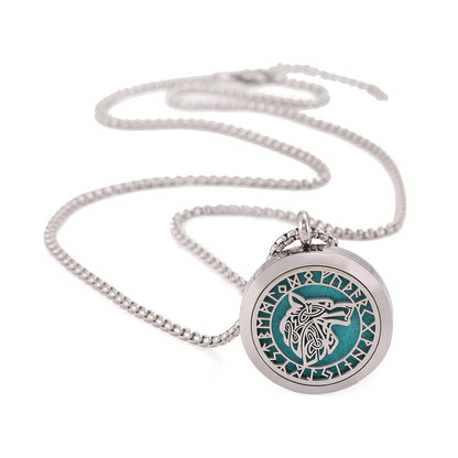UTHOSMDO Viking Handsome Nordic Diffuser Necklace | Runic Wolf Locket Aromatherapy Jewelry, Stainless Steel