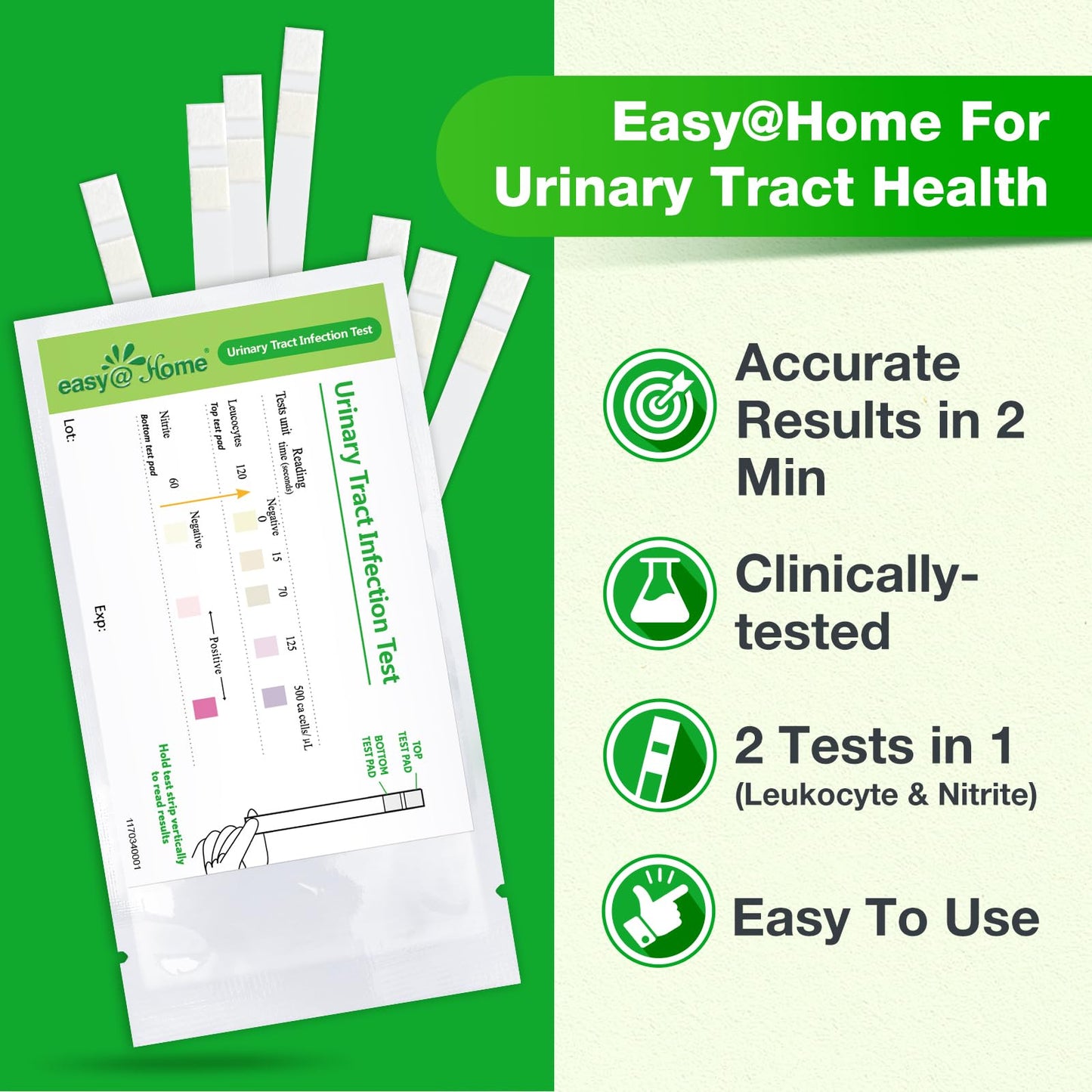 Easy@Home UTI Test Strips 20P – 20 Tests/Box, FDA Cleared, FSA Eligible