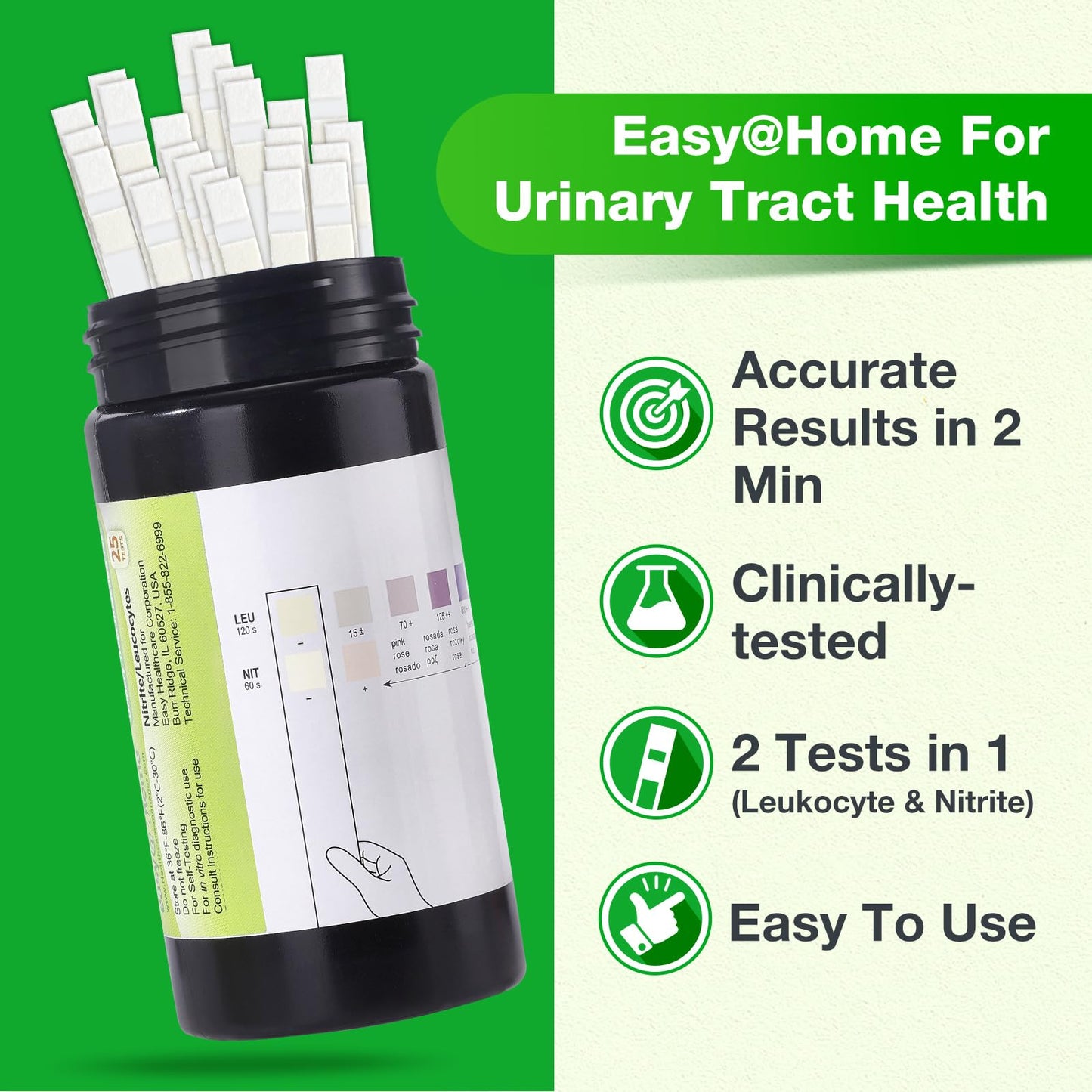 Easy@Home UTI Test Strips – 25 Tests | Instant Urine Test Kit for UTI Infections (UTI-25P)