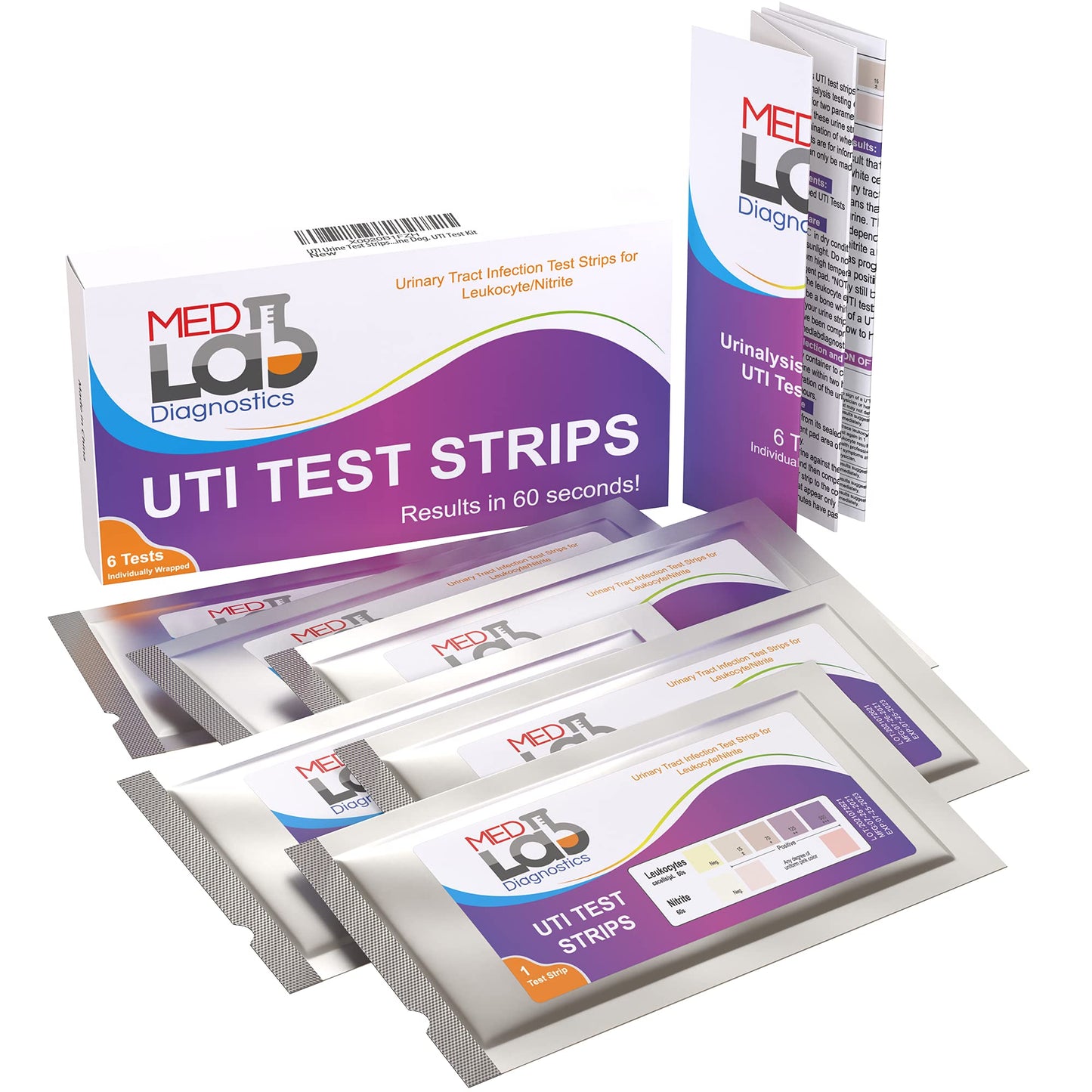 UTI Test Strips Pack of 6 – Individually Wrapped Urine Test Kit (Women, Men, Kids, Pets)