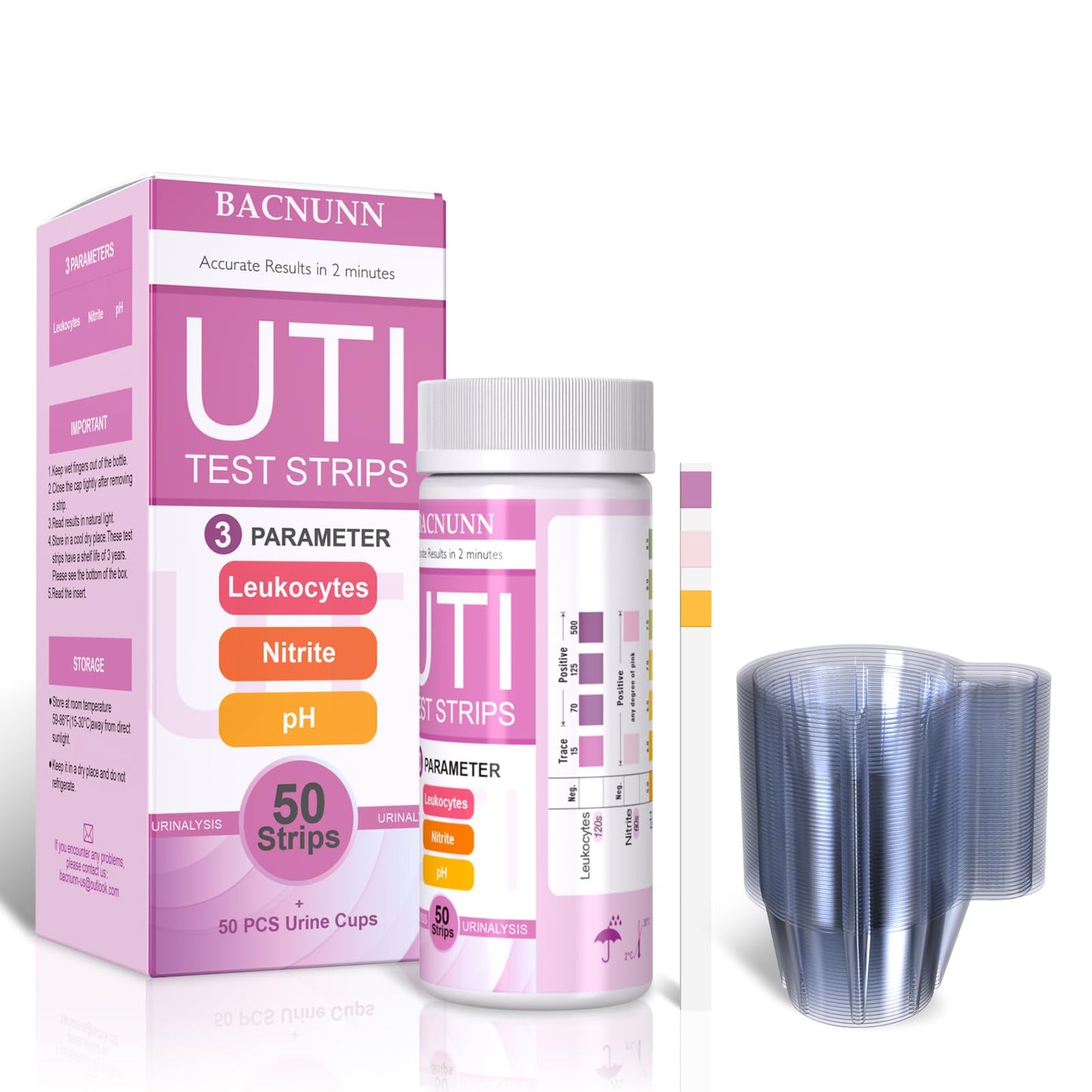 UTI Test Strips for Women – 50 Count 3-in-1 UTI Kit for At-Home Urinalysis