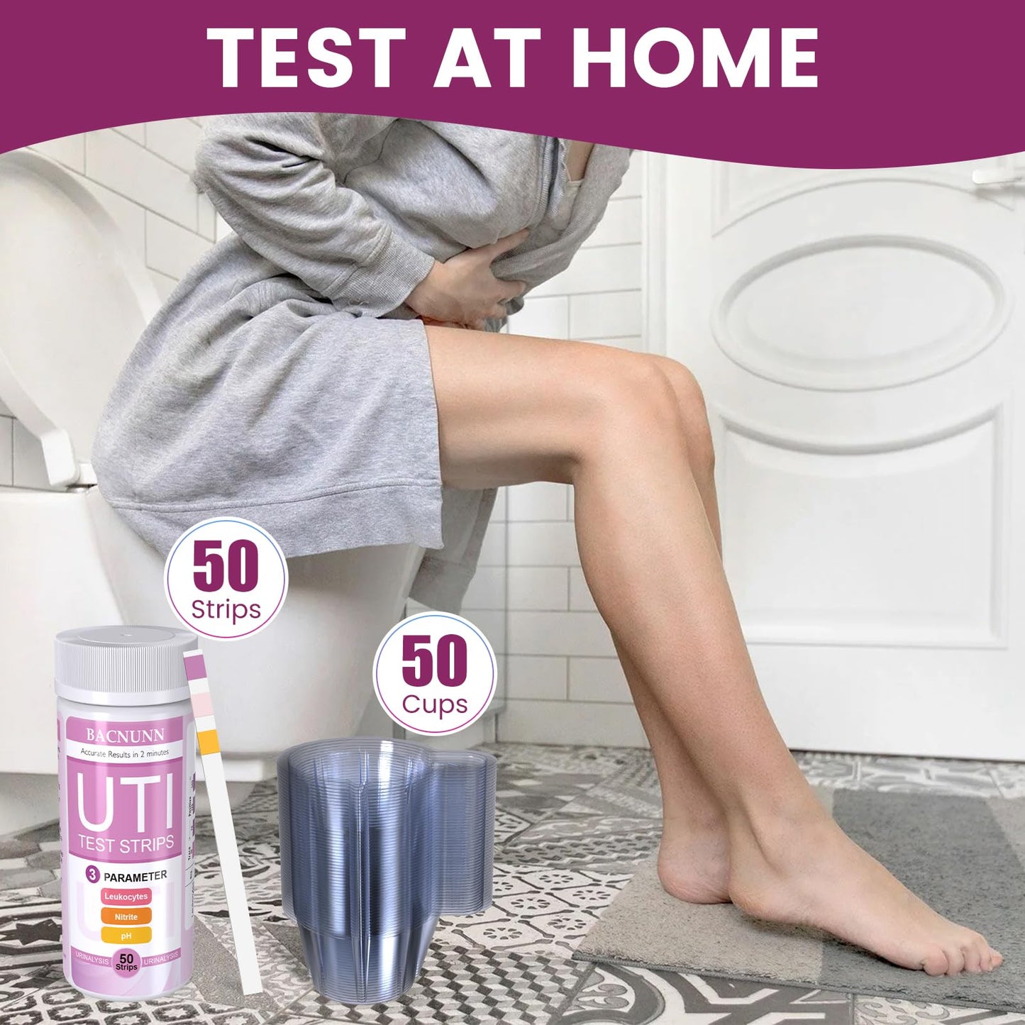 UTI Test Strips for Women – 50 Count 3-in-1 UTI Kit for At-Home Urinalysis