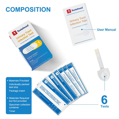 UTI Test Strips (6 Pack) – Detect Leukocytes & Nitrites in Urine | 2-Minute Results