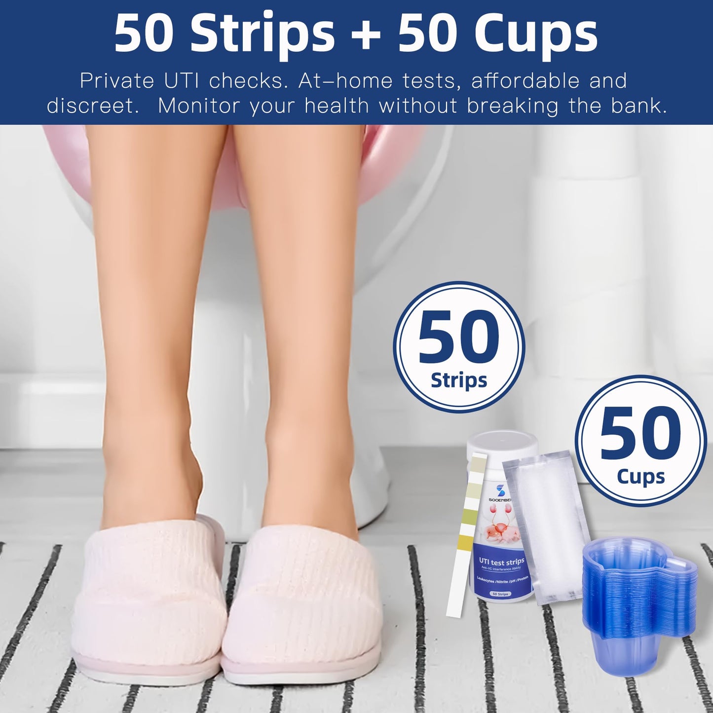 4-in-1 UTI Test Strips – 50ct At-Home Urinalysis (Leukocytes, Nitrites, pH, Protein)