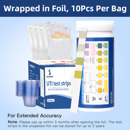 4-in-1 UTI Test Strips – 50ct At-Home Urinalysis (Leukocytes, Nitrites, pH, Protein)