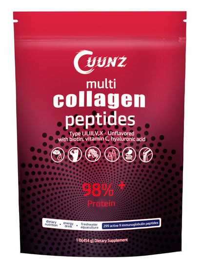 UUNZ Multi Collagen Powder I-V-X | Biotin, HA, Vitamin C | Unflavored 1lb