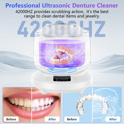2025 Ultrasonic Retainer Cleaner for Dentures & Aligners | Durable Base (White)