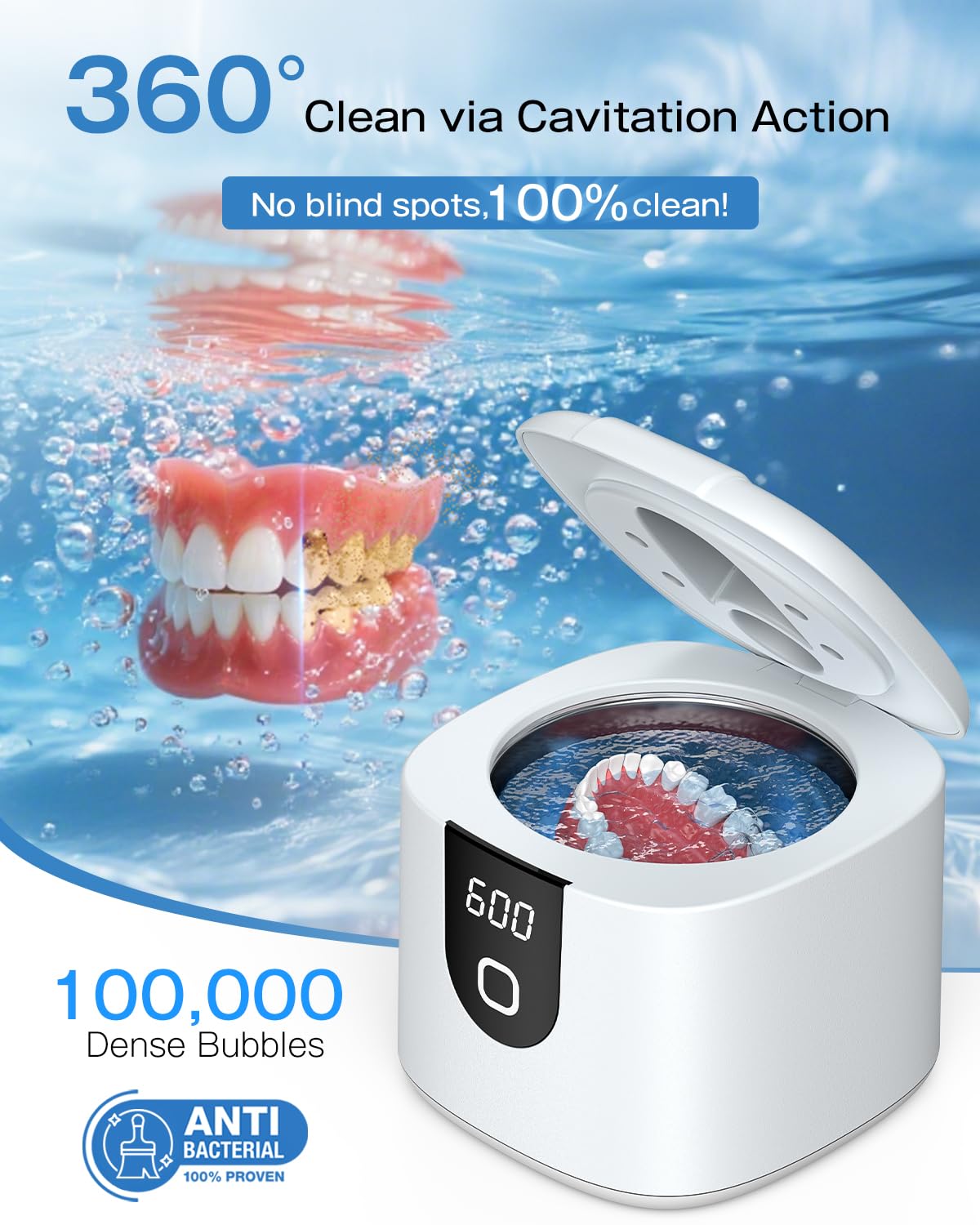 2025 Enhanced Ultrasonic Retainer Cleaner – 2X Power, 45kHz, UV Lights, 4 Modes