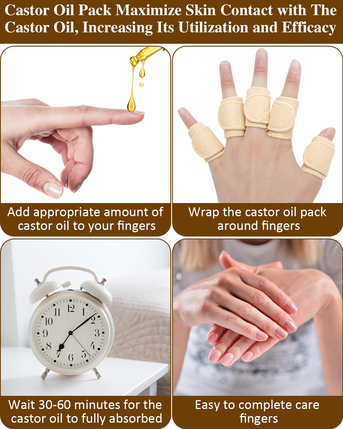 Uwbettry 10pcs Castor Oil Pack Wraps for Fingers - Reusable Self-Adhesive Finger/Thumb Castor Oil Compress (Organic Cotton)