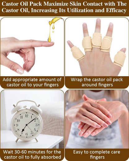 Uwbettry 10pcs Castor Oil Pack Wraps for Fingers - Reusable Self-Adhesive Finger/Thumb Castor Oil Compress (Organic Cotton)