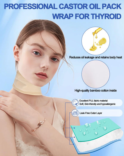 Uwbettry 2-Pack Thyroid Castor Oil Neck Wrap – Reusable Castor Oil Pack, Organic Cotton Flannel